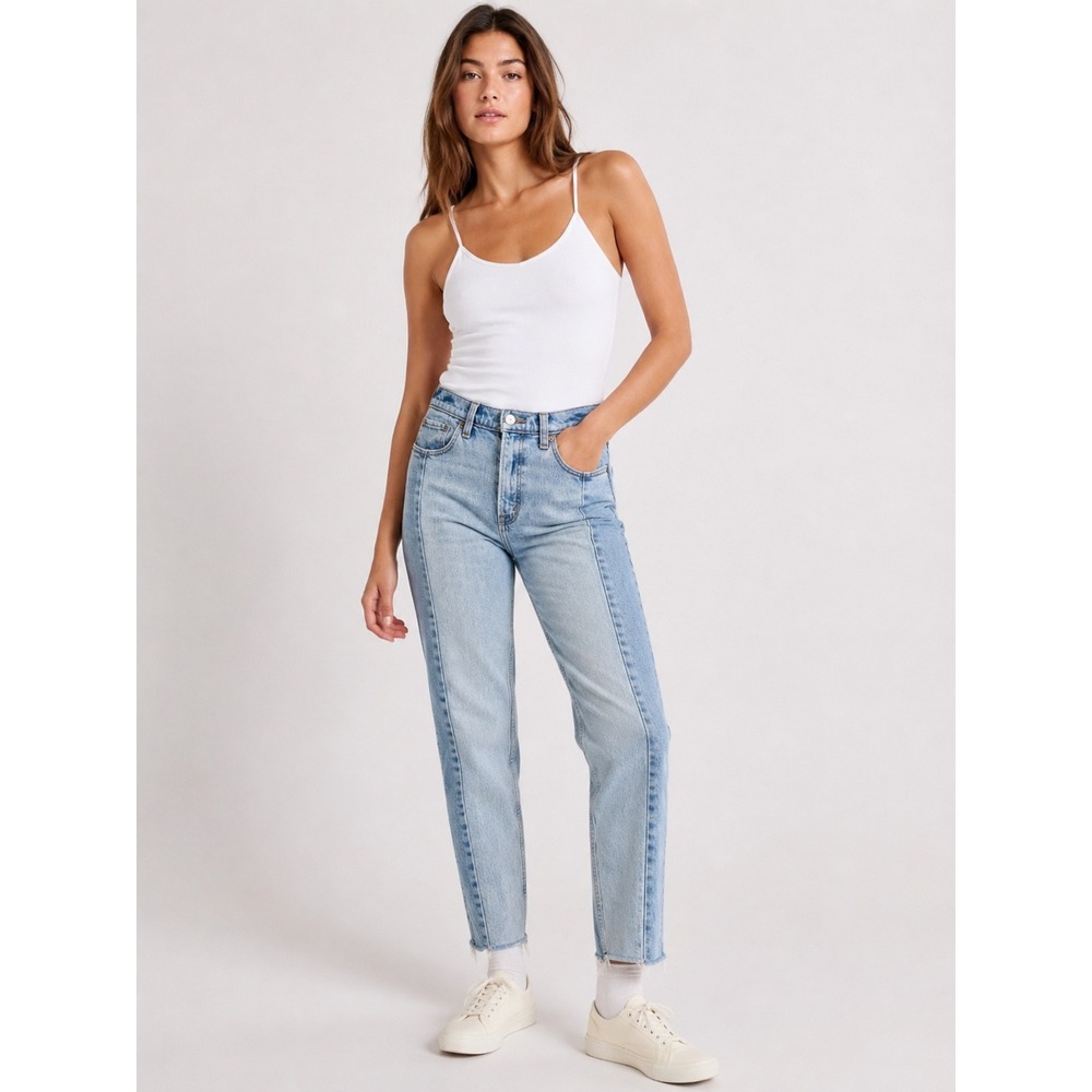 Abercrombie & Fitch High Rise Mom Jeans Two Tone Light Wash Colorblock Size 26 2